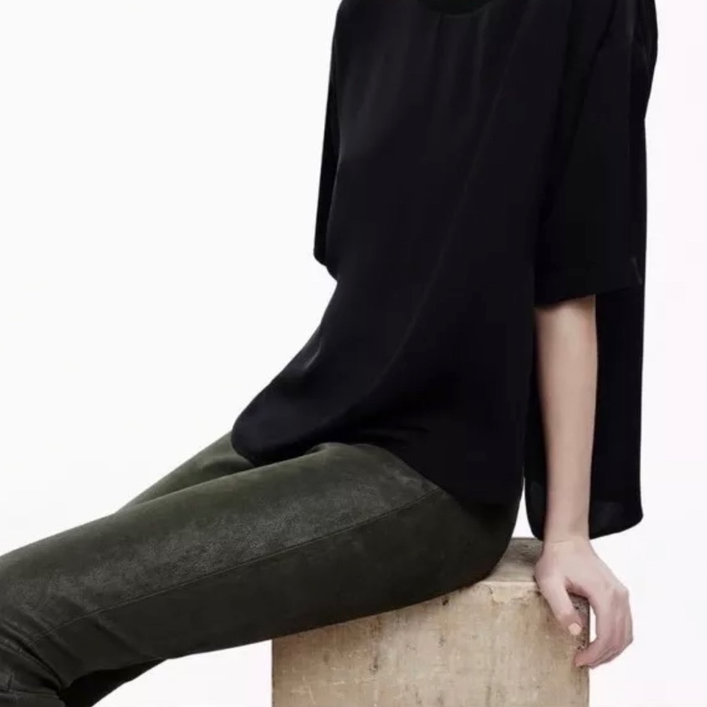 THEORY IMA SINTRA FATIGUE OLIVE SUEDE LEGGINGS